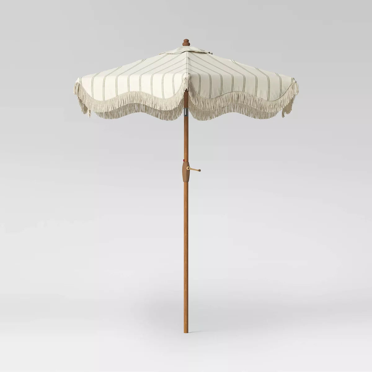 cream fringe patio umbrella Round Striped Scalloped Fringe Edge Outdoor Patio Market Umbrella Crea – Salvage & Co Indy