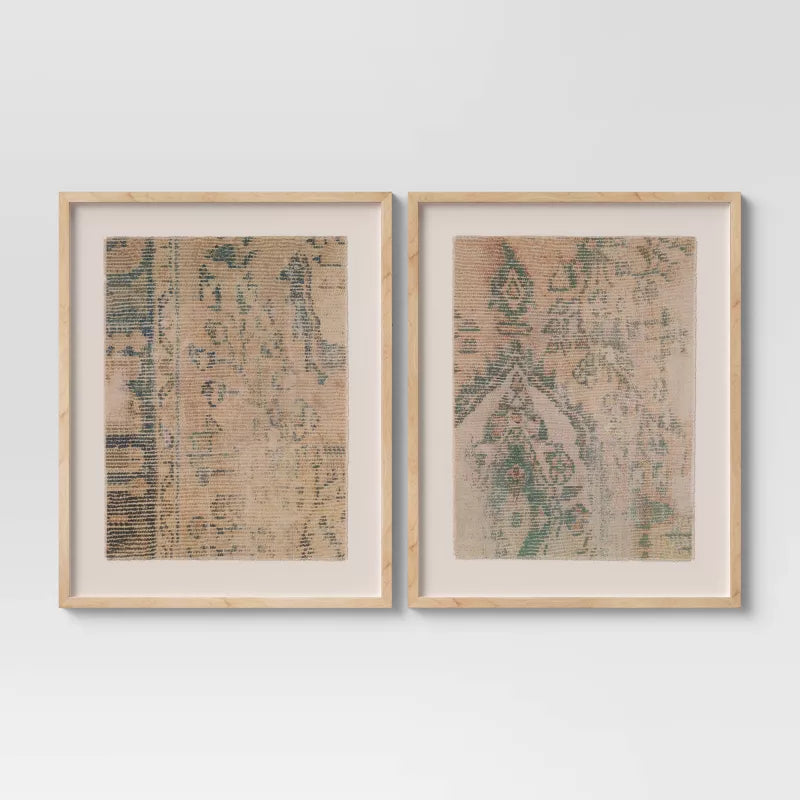 (Set of 2)Textured Fabric Framed Wall Art -  Burlap Material, Abstract Digital Art, Beige Polystyrene Frame