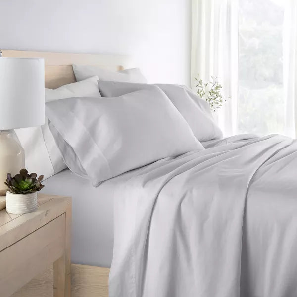 300 Thread Count 100% Cotton 4 Piece Solid Sheet Set Sateen Weave - King