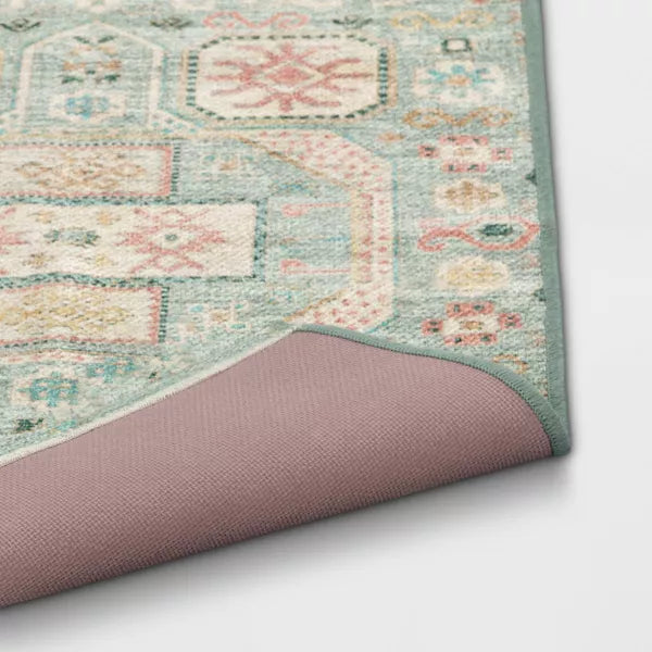Washable Persian Style Accent Rug Green - Indoor Throw Rug, Machine Washable, Flat Pile - 2'3"x3'9"