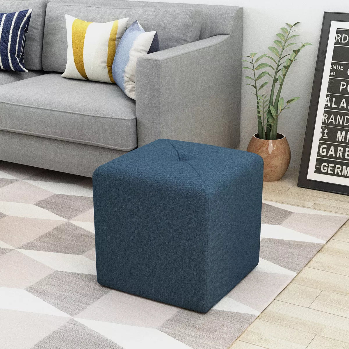 Cayla Square Ottoman - Navy Blue SHOWROOM ITEM