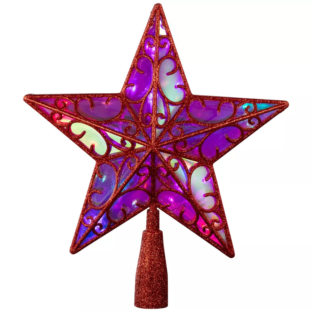 LED Lighted Star Glittered Christmas Tree Topper - Red - Multicolor Lights, final cut