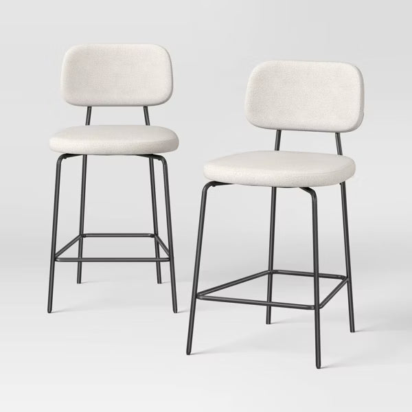 Upholstered with Metal Base Counter Height Barstool Cream Boucle - Set of 2