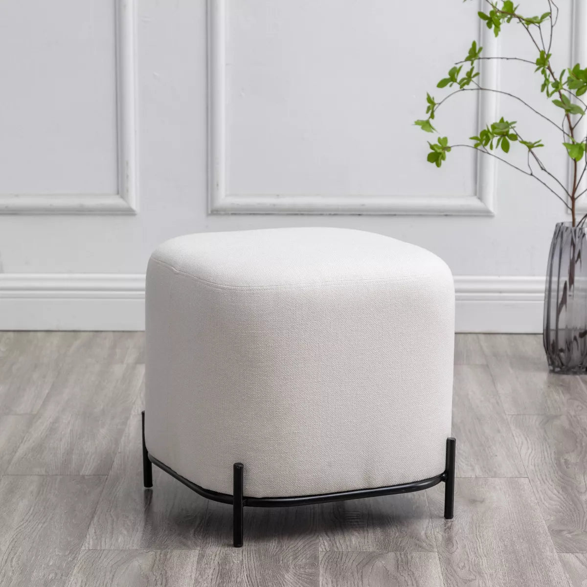 17" Modern Square Ottoman with Metal Base - Cream SHOWROOM ITEM