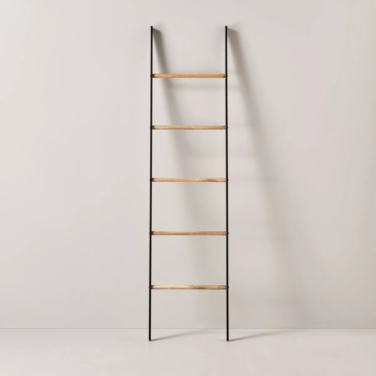 Wood & Steel Blanket Ladder Black/Natural - Farmhouse Style, No Assembly Required