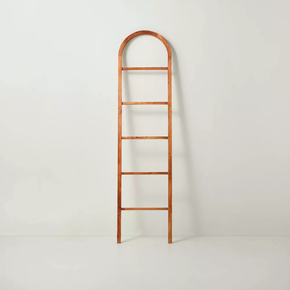 Arched Wood Throw Blanket Ladder Brown