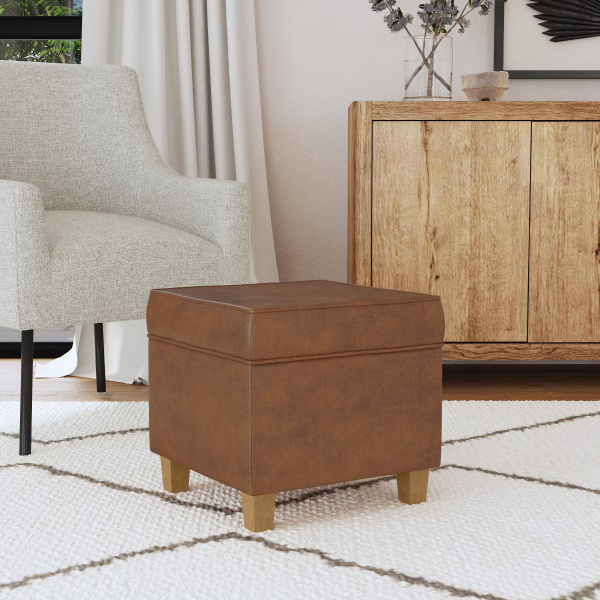 Cole Classics Square Storage Ottoman with Lift Off Top - HomePop - SHOWROOM ITEM 