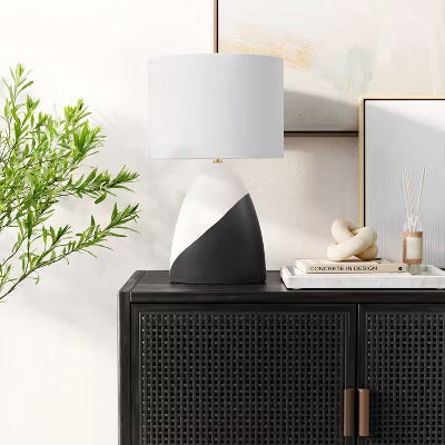 Modern Table Lamp Black/White - Ceramic Base, Linen Shade