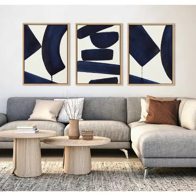 (Set of 3) Sylvie Japandi Framed Canvas Set Natural