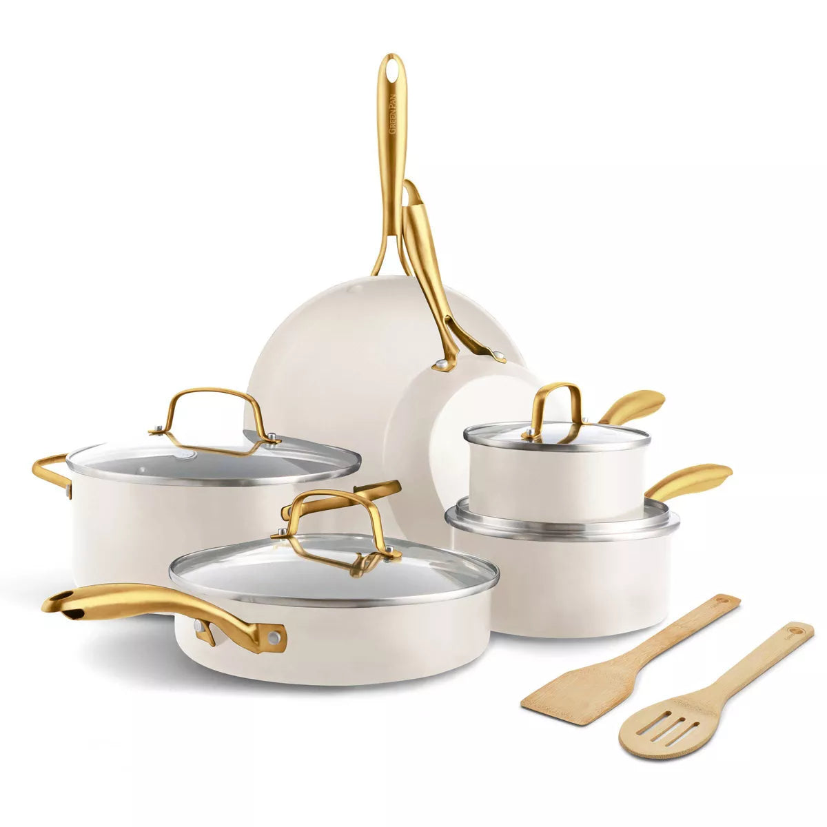 5pc Aluminum Ceramic Nonstick Cookware Set Linen