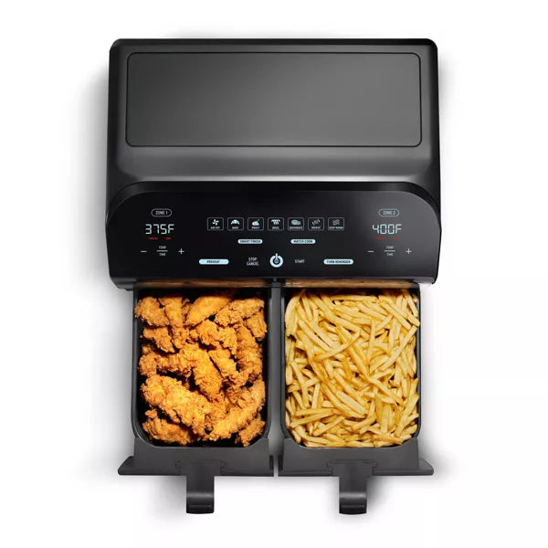 Dual Basket Digital Air Fryer with Smart Finish & Match Cook Black Stainless Steel