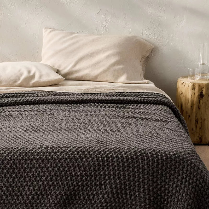 Chunky Knit Bed Blanket - Full/Queen
