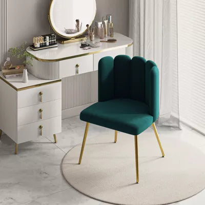 Barbara Contemporary Velvet Vanity Stool for Makeup Room, Moden Accent Side Chairs for Living Room with Shell Back and Golden Metal Legs