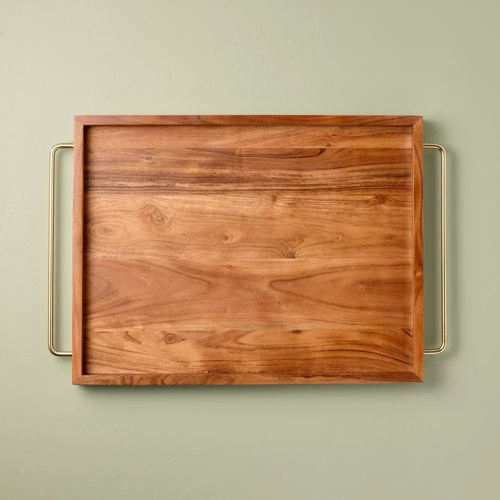 Wooden Tray with Brass Wire Handles