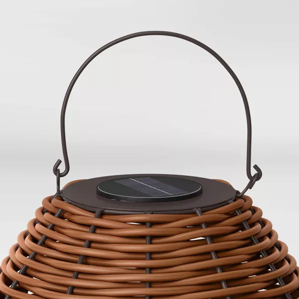 Resin Wicker Woven LED Outdoor Lantern Dark Brown