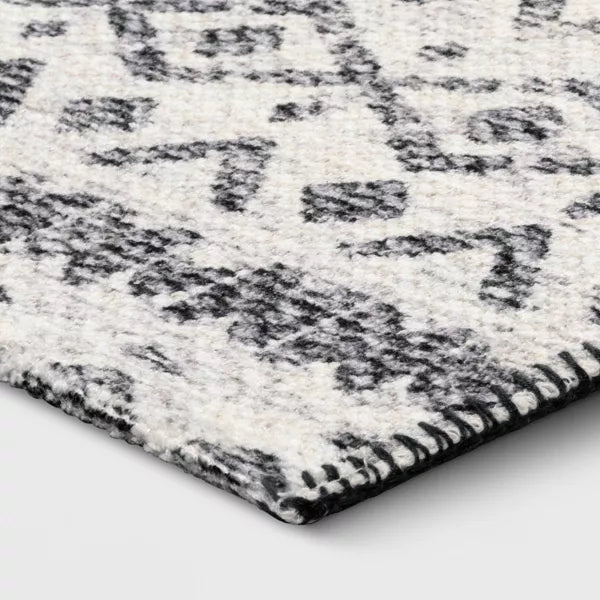 Washable Luna Aztec Diamond Printed Rug Black 2'4"x7' Runner