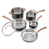 8pc Classic Matte Stainless Steel Cookware Set Black Blush Bronze Handles: Dishwasher-Safe, Tempered Glass Lids