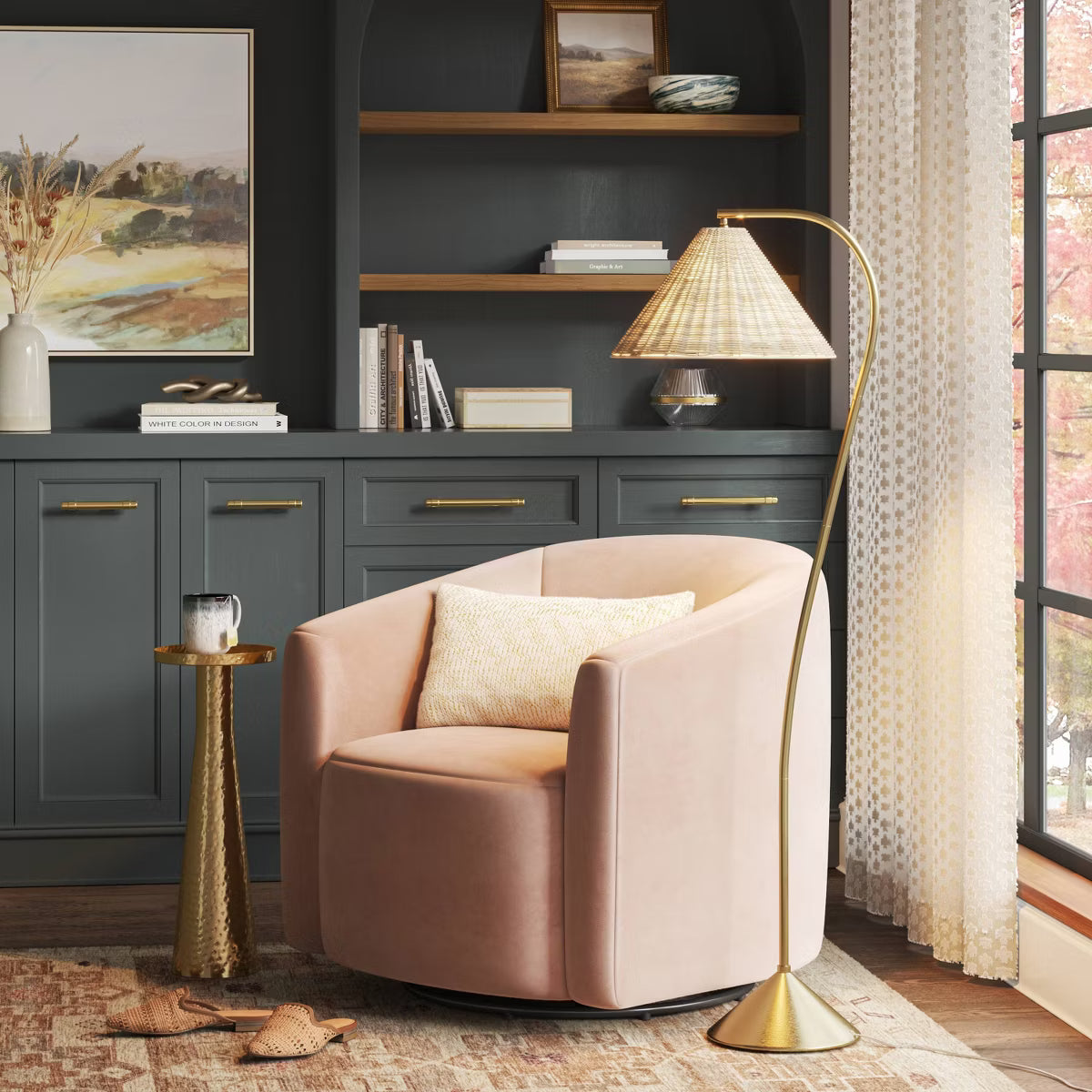 Gooseneck Floor Lamp with Natural Shade SHOWROOM ITEM