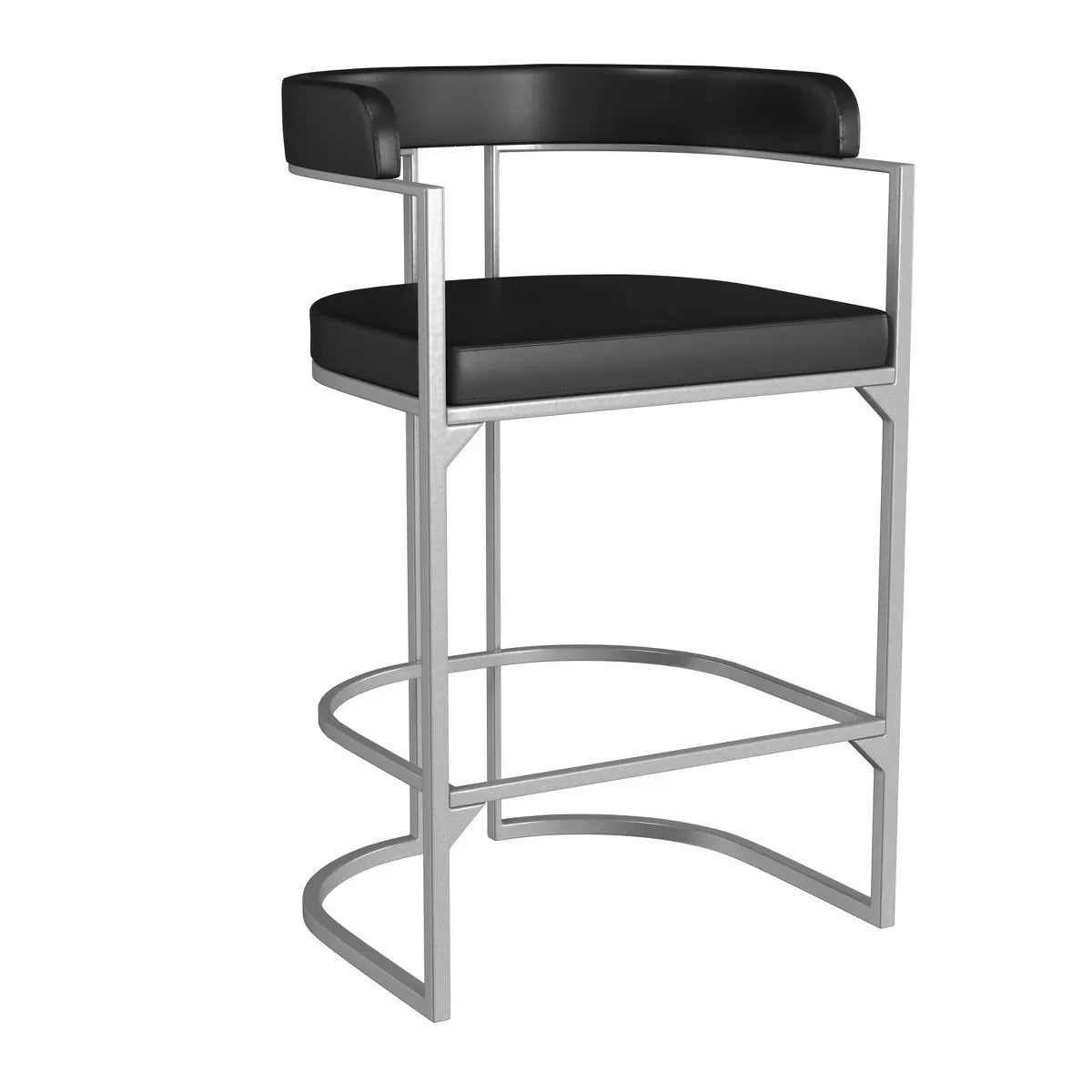 Cannonwood Half Moon Shape Metal Upholstered Back Counter Height Barstool Silver: Faux Leather