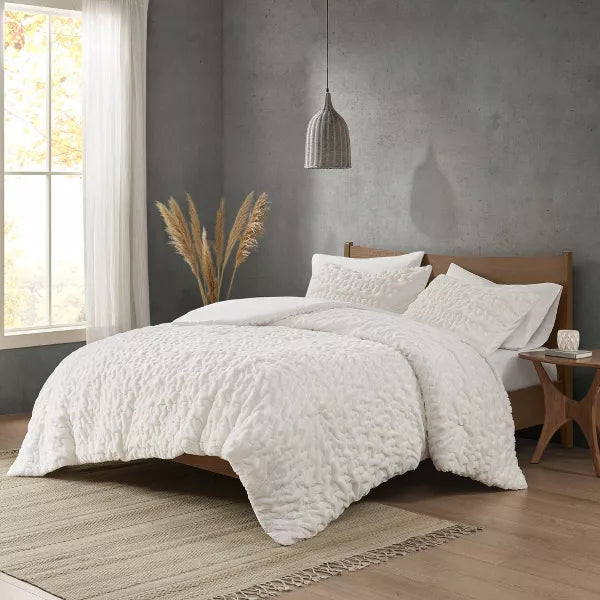 3pc Dakota Ruched Fur Down Alternative Comforter Set Ivory - King/California King