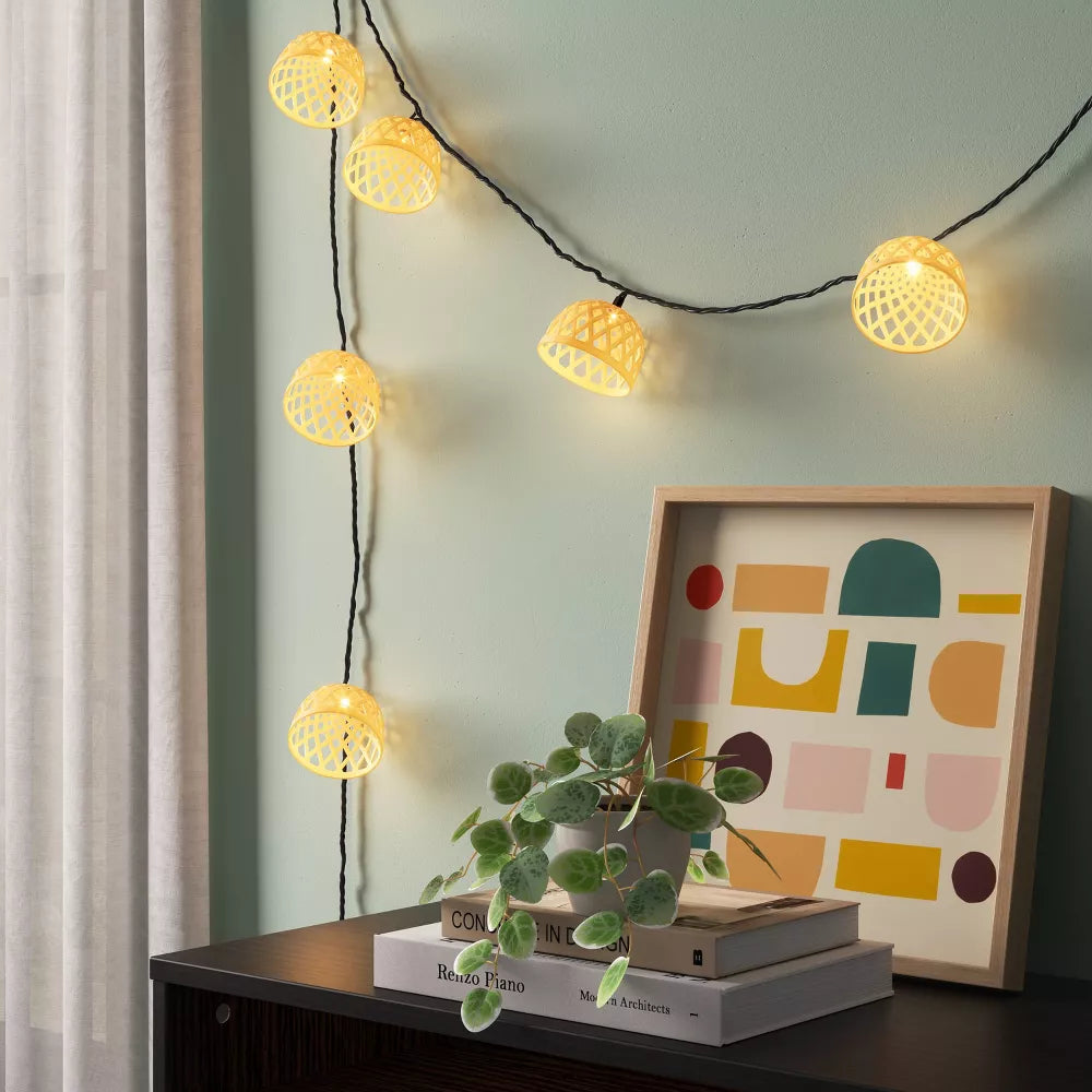 10ct Woven Shaded String Lights with Clear Bulbs