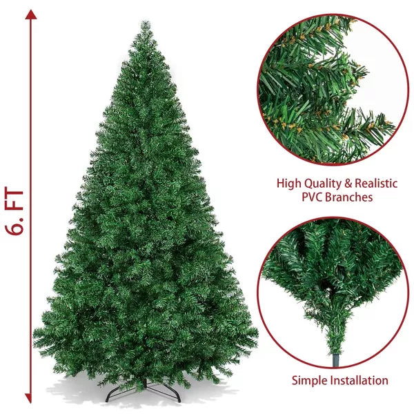 Premium Artificial Christmas Tree Pine Hinged Xmas Tree W/1000 Branch Tips & Metal Stand