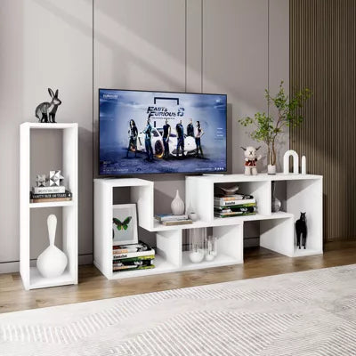 3 Pcs TV Stand for TV's Console Entertainment Center Bookcase Shelves Wood