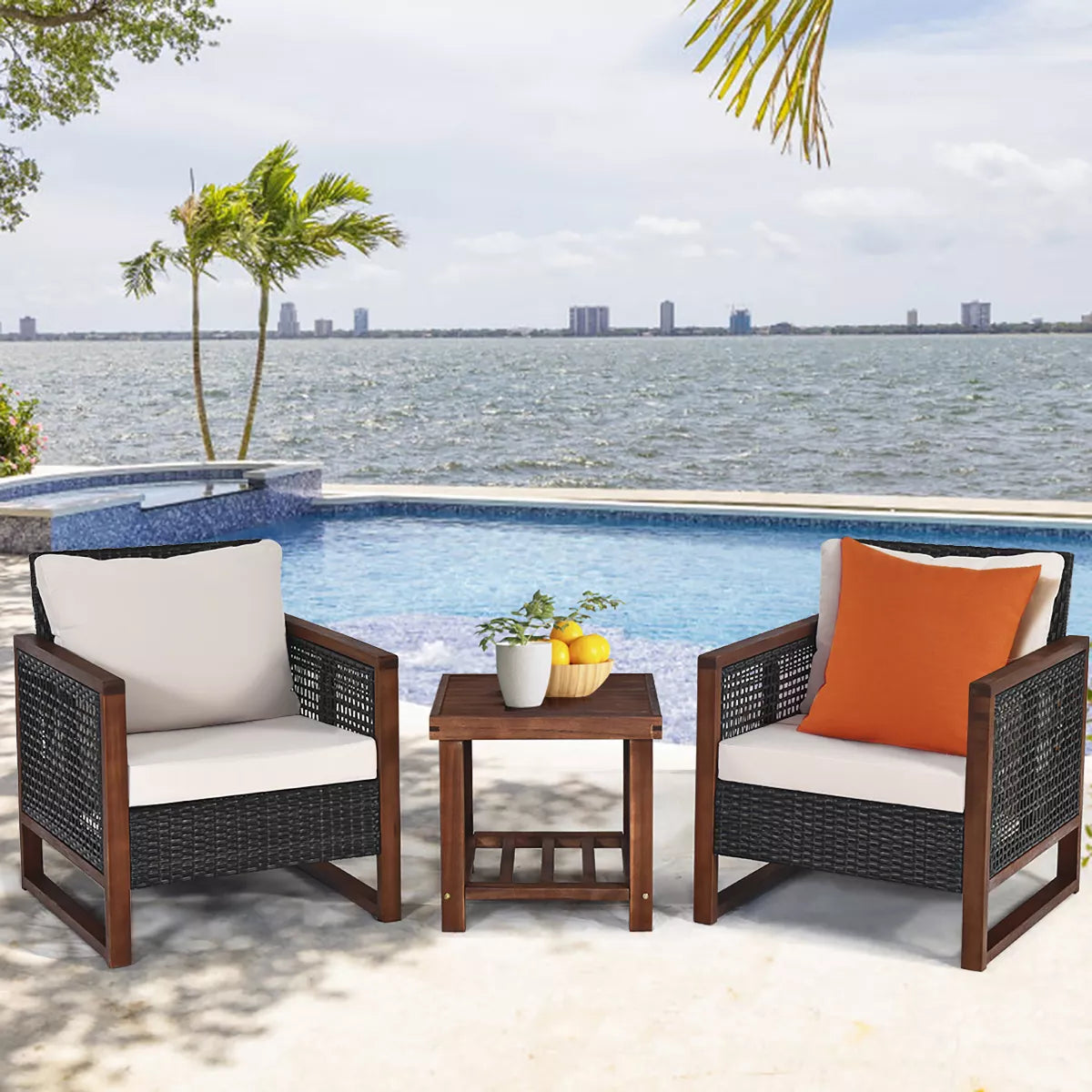 2 Piece Patio Wicker Furniture Chair and Side Table, SHOWROOM ITEM
