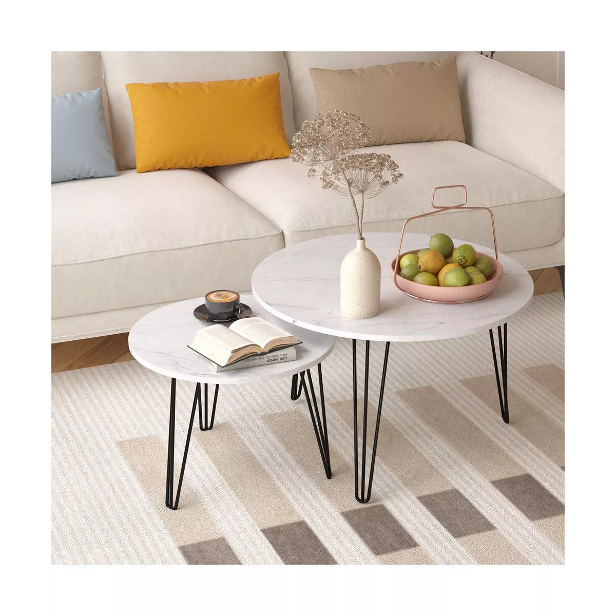 (Set of 2) 27.56'' Round Nesting Coffee Table - White SHOWROOM ITEM