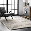 Scarlette Abstract Diamond Shag Off White Area Rug, 7.10 x 10