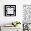 Glass Mirrored Wall Clock with Floating Crystals Black - Silent, Square, Glam Style Decor