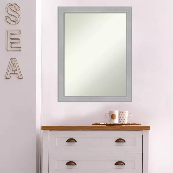 Non-Beveled Vista Brushed Nickel Narrow Wall Mirror: Modern Rectangle, Includes Mounting Hardware