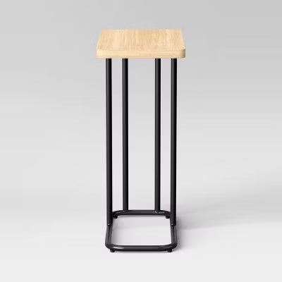 Mixed Material Wood and Metal Rectangle Top C Table Natural Wood