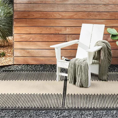 Neutral Lines Outdoor Area Rug Beige/Black - 5'x7'