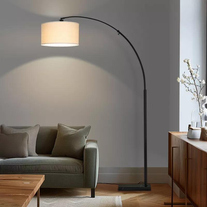 Logan Mid-Century Marble Base Arc Floor Lamp Matte Black