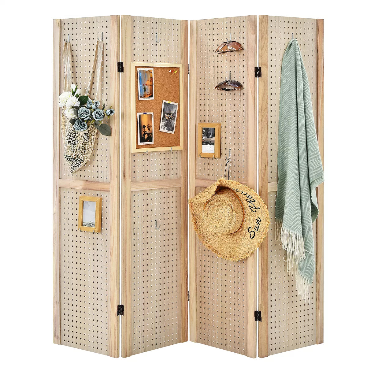 4-Panel Pegboard Display Folding Privacy Screen Craft Display