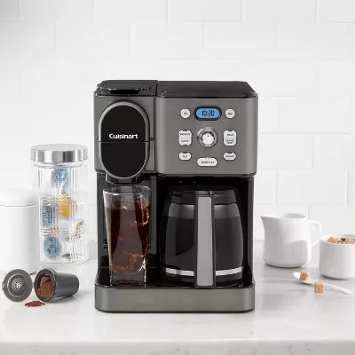 Coffee Center 2-IN-1 Coffee Maker and Single-Serve Brewer -Black Stainless Steel- Programmable K-Cup & Ground Coffee Machine