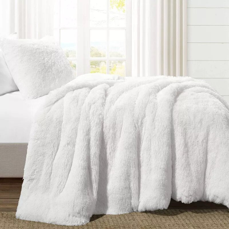 3pc Full/Queen Emma Faux Fur Comforter Set White