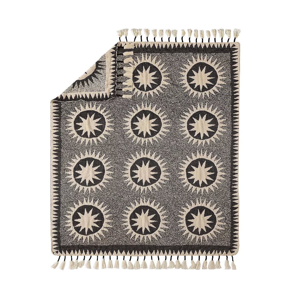 50"x60" Soleil Throw Blanket Black/Cream - Jungalow by Justina Blakeney - SHOWROOM ITEM