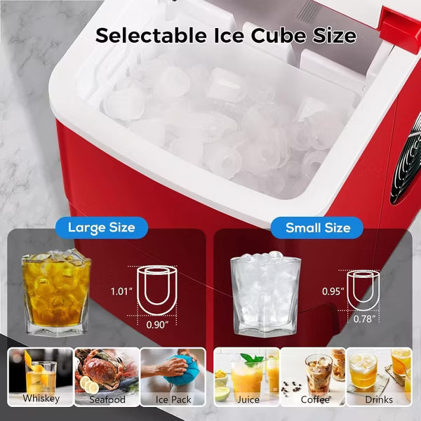 Ice Makers Countertop with Self-Cleaning, Red