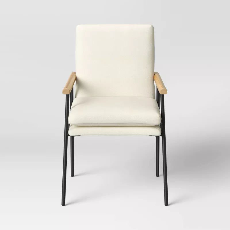 Lewes Wood Arm Upholstered Dining Chair with Metal Legs