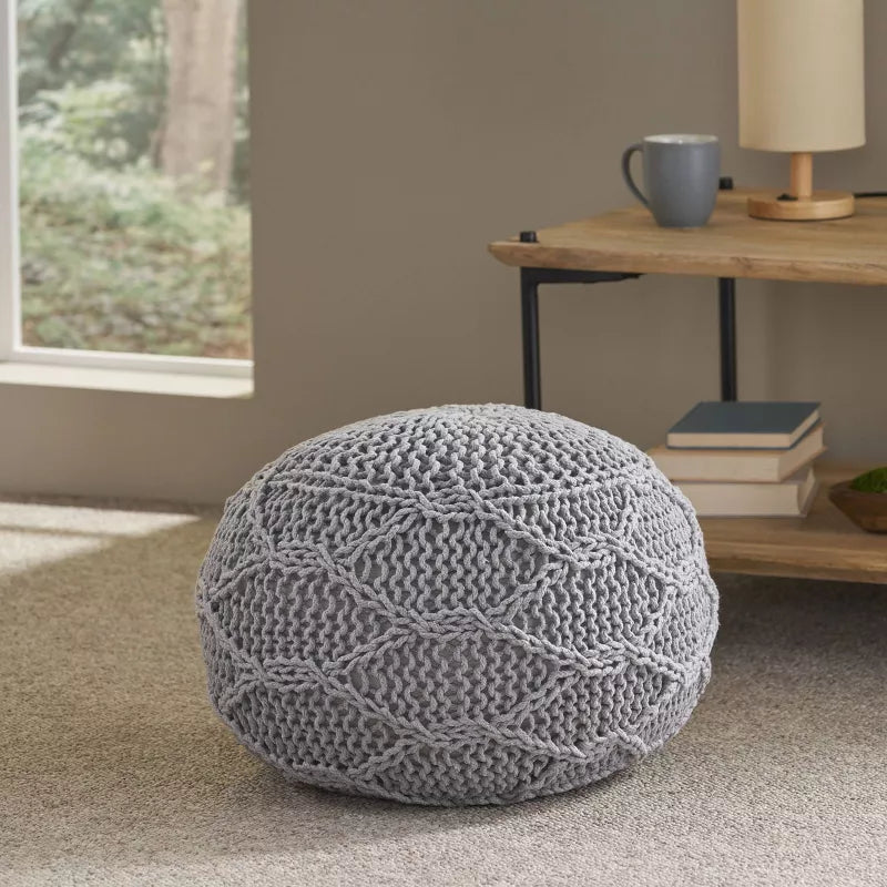 Morven Modern Knitted Cotton Round Pouf