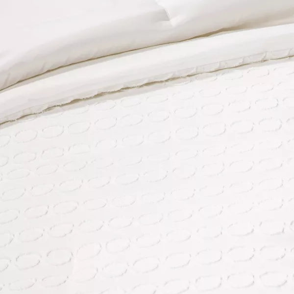 Clipped Jacquard Geo Circle Comforter Bedding Set White - Queen
