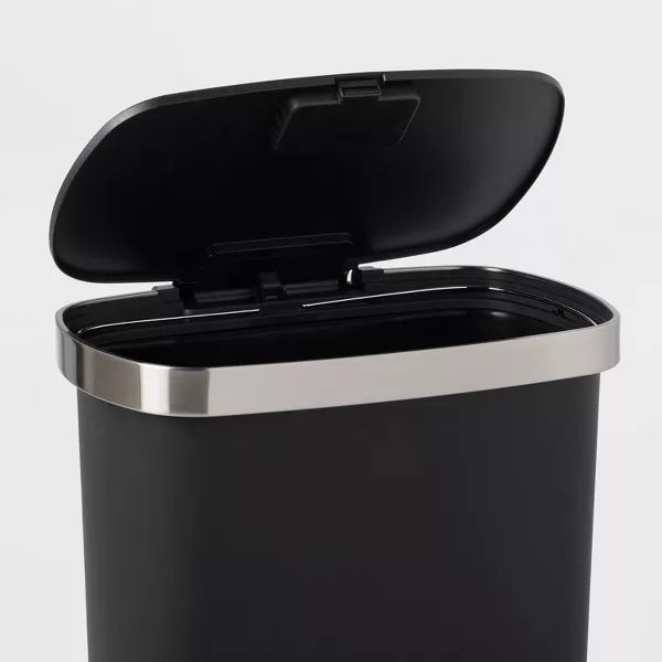 Plastic Locking Lid Step Trash Can Black - Indoor Kitchen, Spot Clean