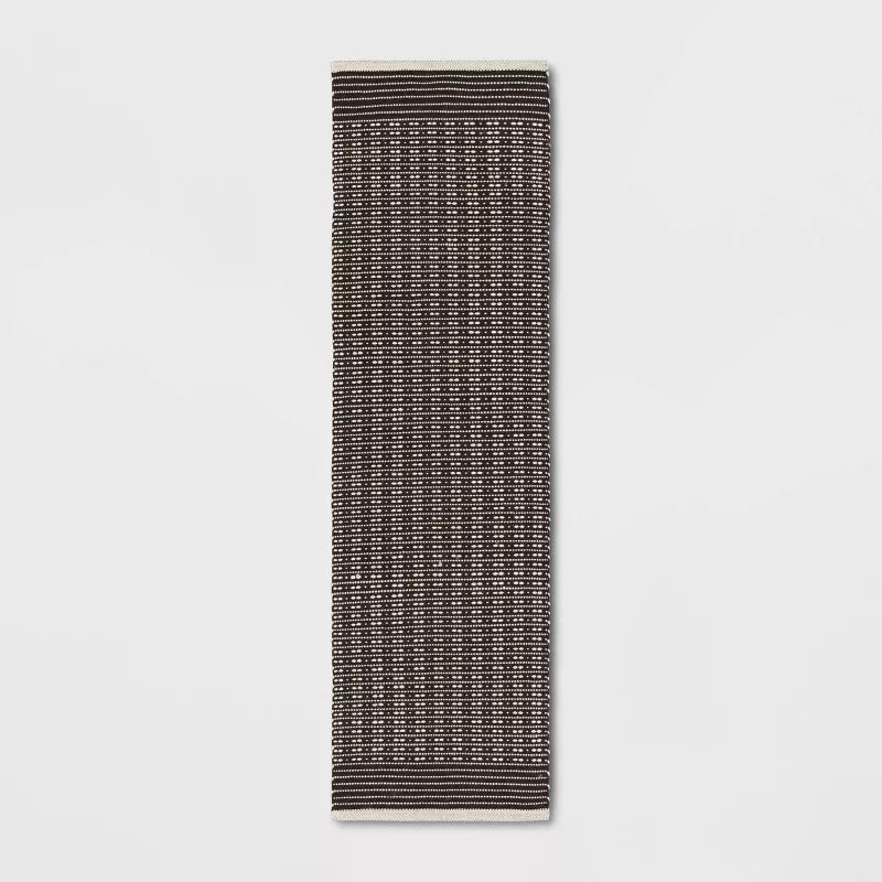 Hand Woven Cotton/Wool Runner Black - Stripe Pattern, Indoor Flat Pile, Kitchen Runner Rug
