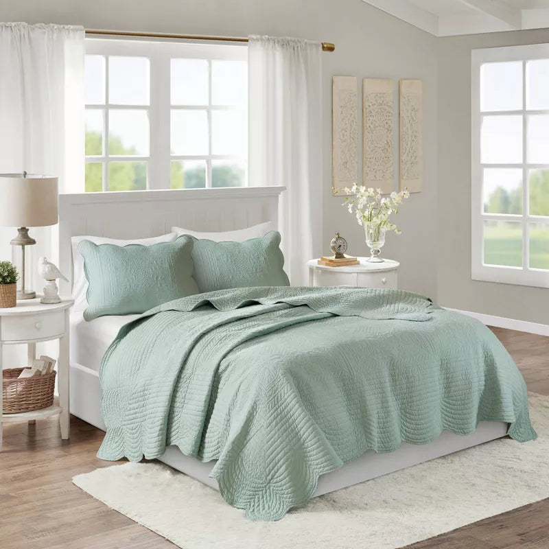 3pc Genoa Scalloped Edge Reversible Coverlet Set - Full/Queen