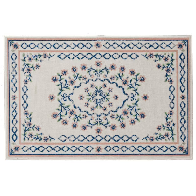 4'x6' Lattice Border Floral Woven Area Rug Cream