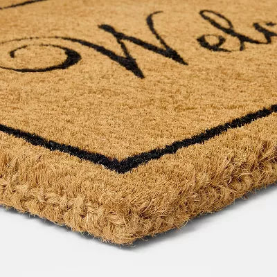 'Welcome' Coir Doormat Natural: Outdoor Front Mat, High Pile