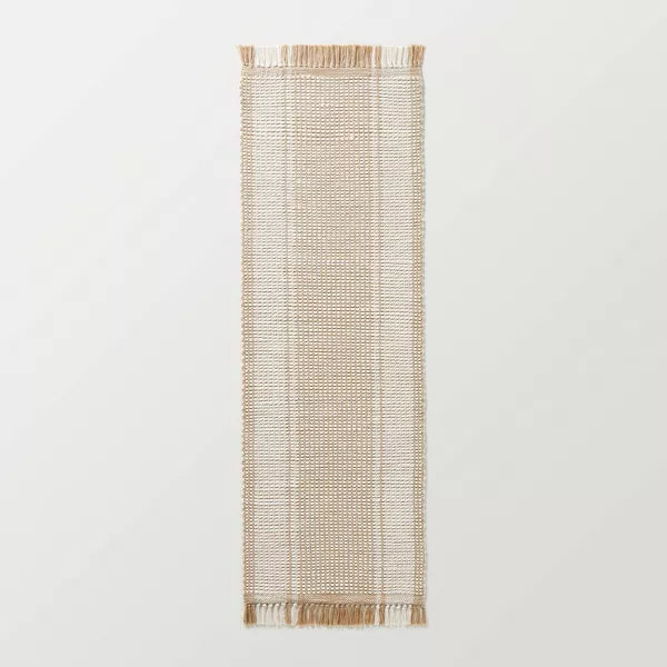 Wide Border Stripe Handmade Woven Area Rug Tan/Cream