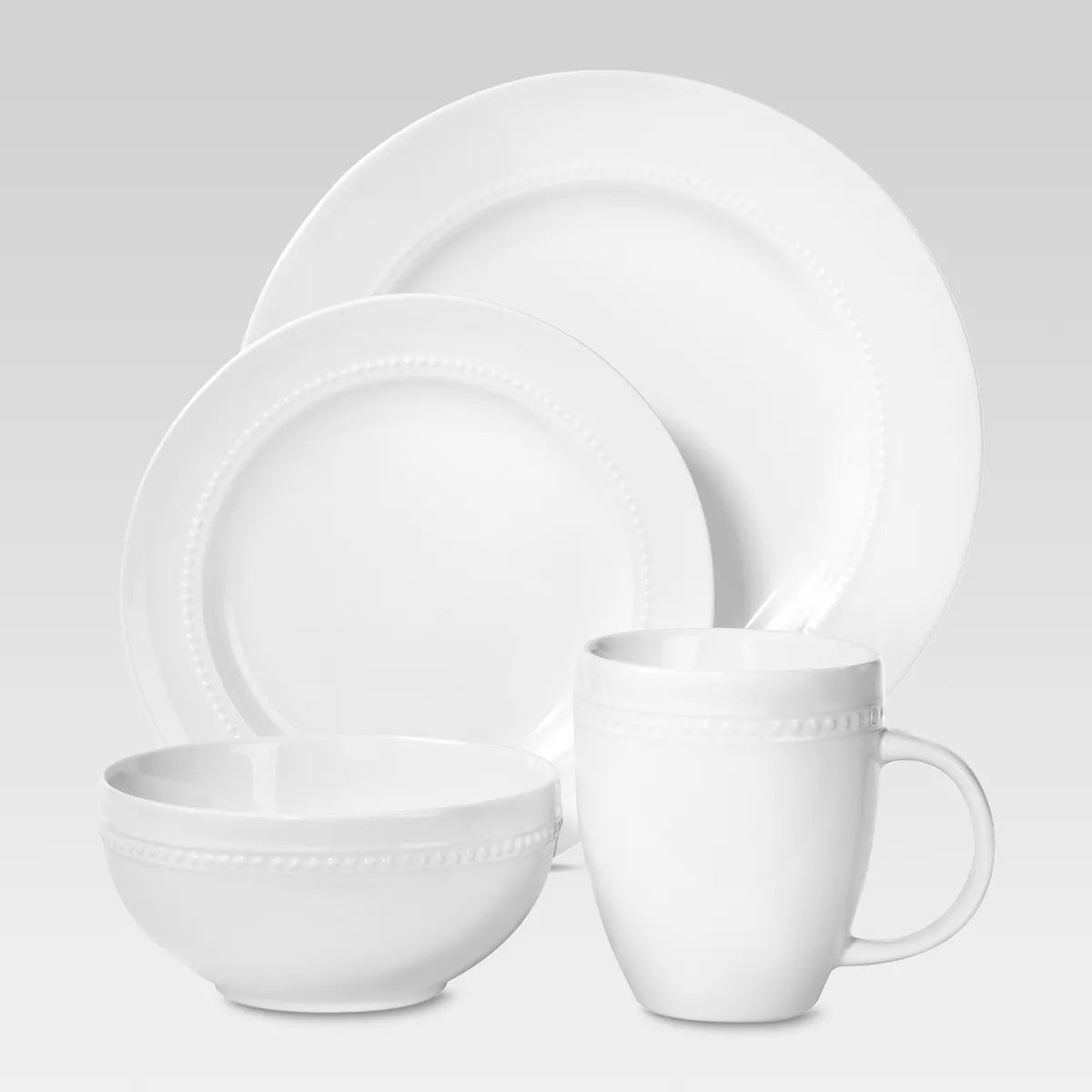 10pc Porcelain Beaded Rim Dinnerware Set White